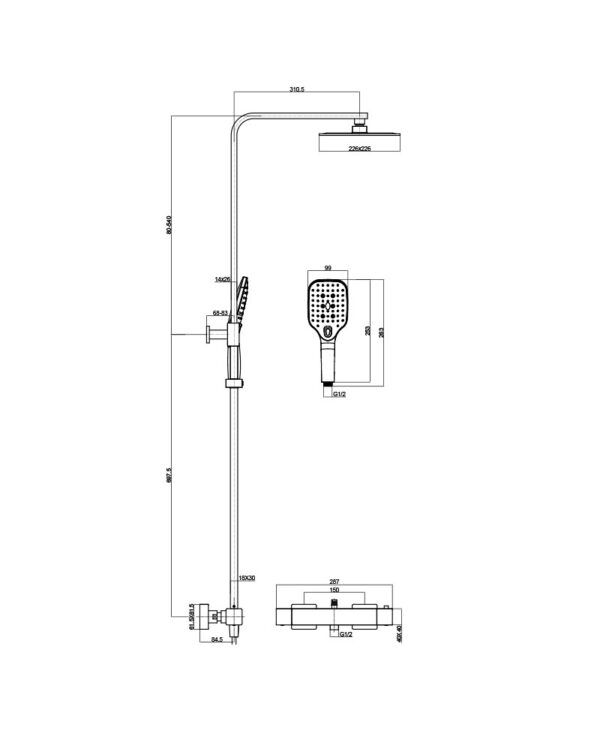 Termostat Duschset med Regndusch Cetus Chrome - Bild 2